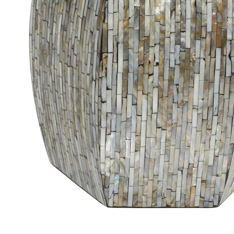 Mother of Pearl Shell Geometric Handmade Shell Mosaic Hexagon Accent Table with Brown Accents - Gray - Roche River Decor