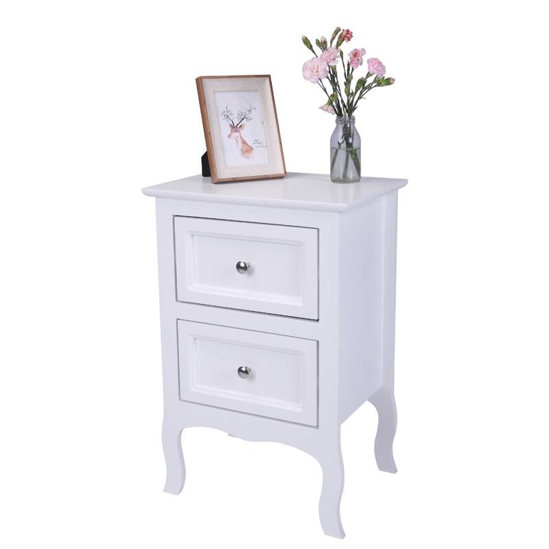 Country Style End Table NightStand with 2 Drawers (Set of 2)