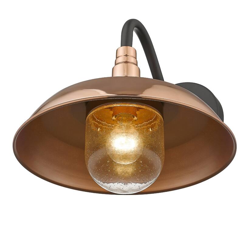 1-Light Outdoor Flush Mount Wall Light with Clear Seedy Glass Shade and Steel Fixture Garden Lighting