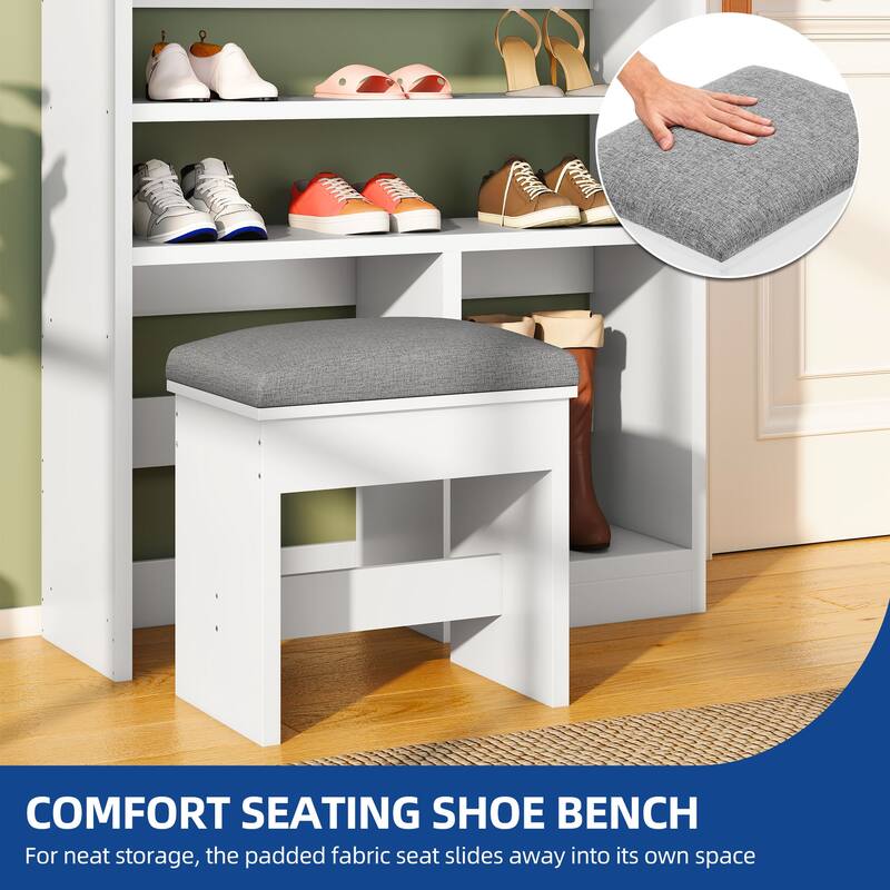 Moasis 8 Tiers Free Standing Shoe Cabinet with Hidden Bench, 70.9'' Tall Shoe Racks with Open Storage & High Boots Cubby