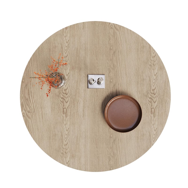 Elegant Round Coffee Table for 4, MDF Base with Unique Design, Natural Wood Grain Dining Table