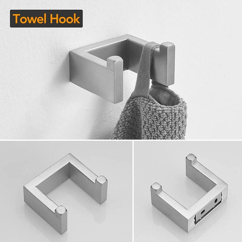 Interbath 4-Piece Bath Hardware Set with Towel Bar, Robe hook, Toilet Paper Holder and hand towel holder