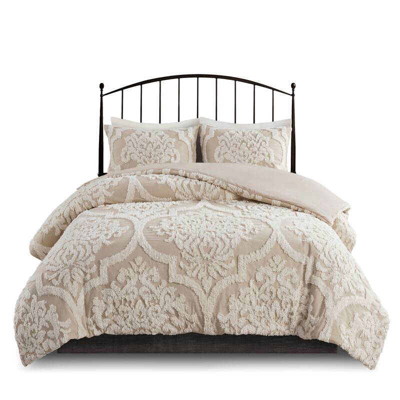 GDF Studio - Tufted Cotton Chenille Damask 3-Piece Comforter Set