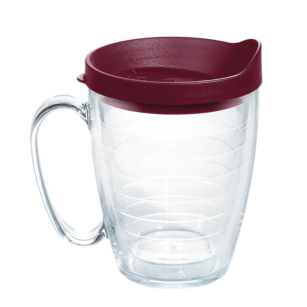 Tervis Clear & Colorful Lidded Made in USA Double Walled Insulated Travel Tumbler, Maroon Lid - 16oz Mug