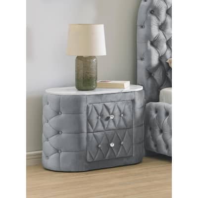 1pc Oval Faux Marble Top Nightstand 2- Drawers Storage