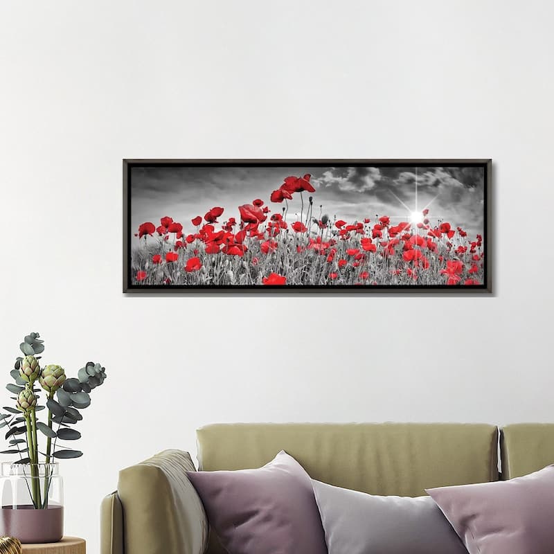 iCanvas "Idyllic Field Of Poppies With Sun Panorama" by Melanie Viola Framed