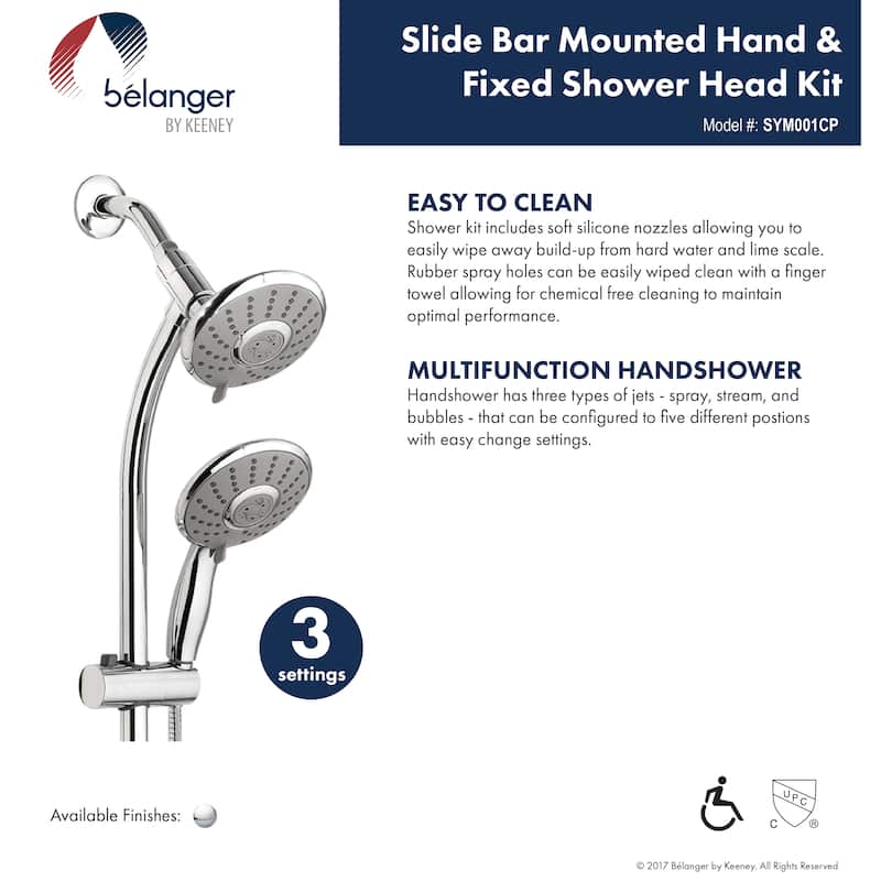 Belanger Retrofit Slide Bar Shower System, Polished Chrome