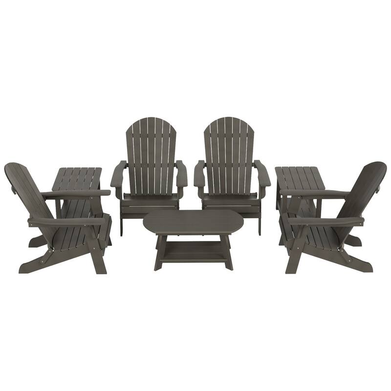 Vineyard HIPS Outdoor Folding Eco-Friendly All Weather Seashell Adirondack Chairs (7-Piece Conversation Set)