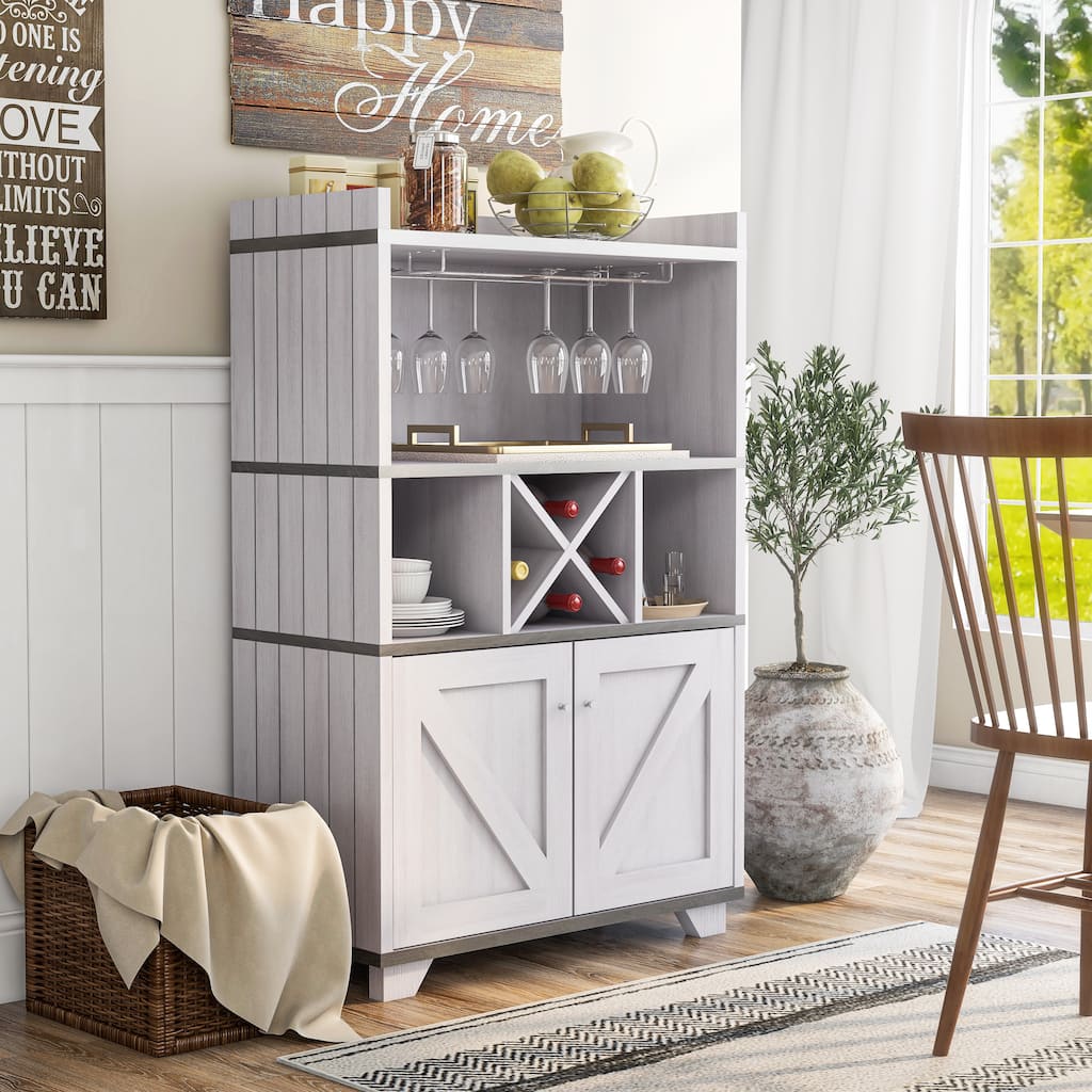 Furniture of America Keya Farmhouse 6-shelf Wine Cabinet Buffet