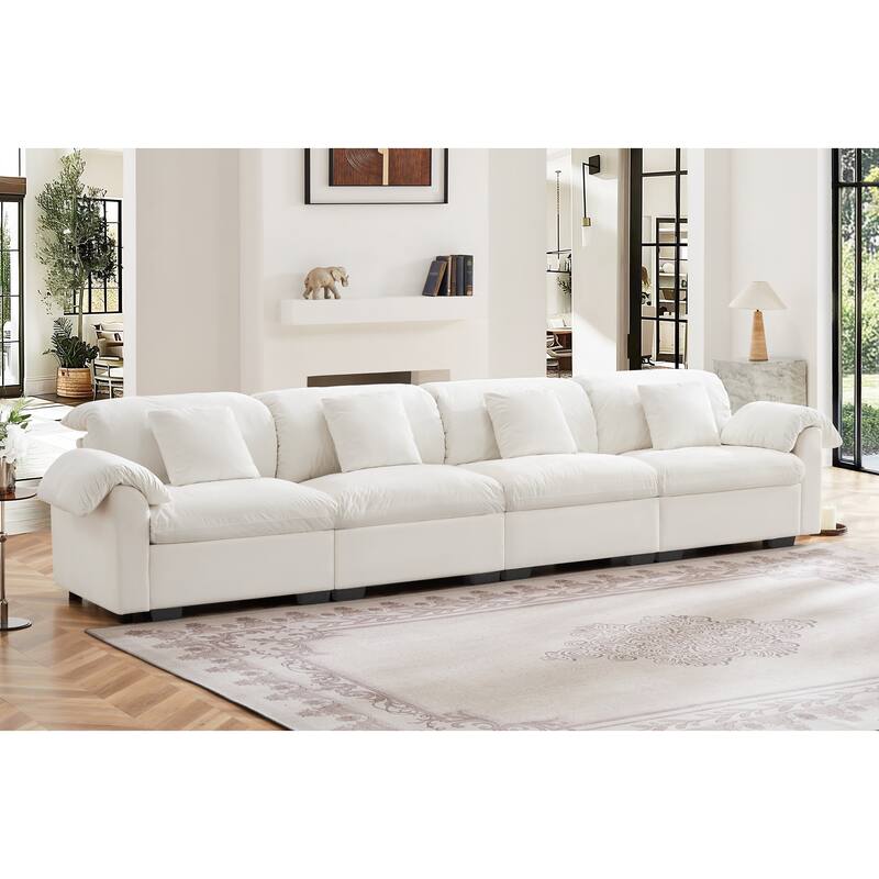 154.7" Velvet 4-Seater Oversized Sofa, Cloud Cushions and Storage Seats