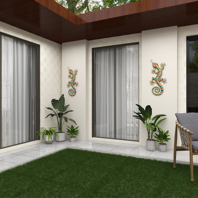 Multi Colored Metal Indoor Outdoor Lizard Home Wall Decor