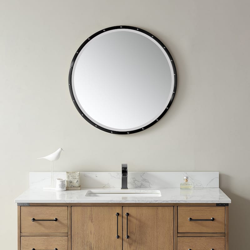 Cuneo 28" Circle Bathroom/Vanity Matte Black framed Wall Mirror