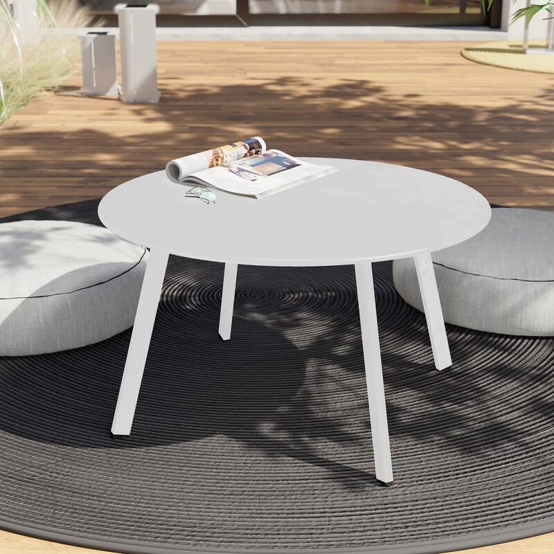 Outdoor Round Coffee Table, 28'' Patio Side Table for Backyard Patio Deck - White