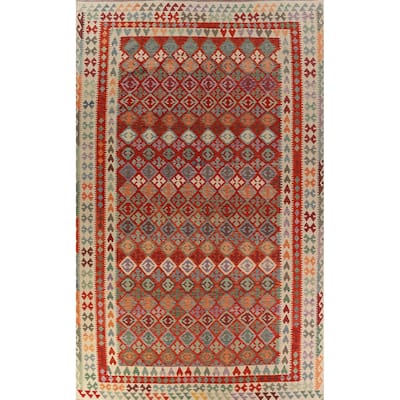 Geometric Kilim Oriental Large Rug Flatweave Tribal Wool Carpet - 10'2"x 16'0"