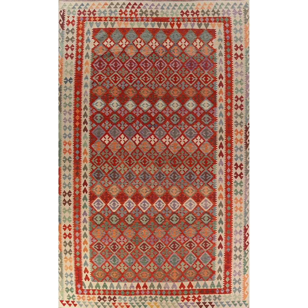 Geometric Kilim Oriental Large Rug Flatweave Tribal Wool Carpet - 10'2"x 16'0"