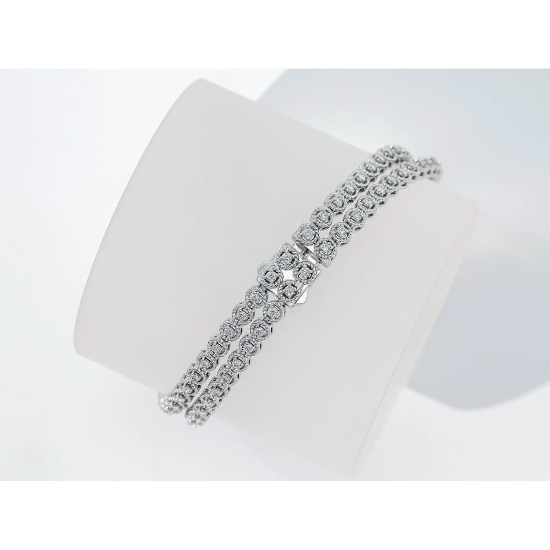 Kobelli 1.3 Carat Lab Grown Diamond 14k Solid White Gold Double Strand Athena Tennis Bracelet (DEF/VS)