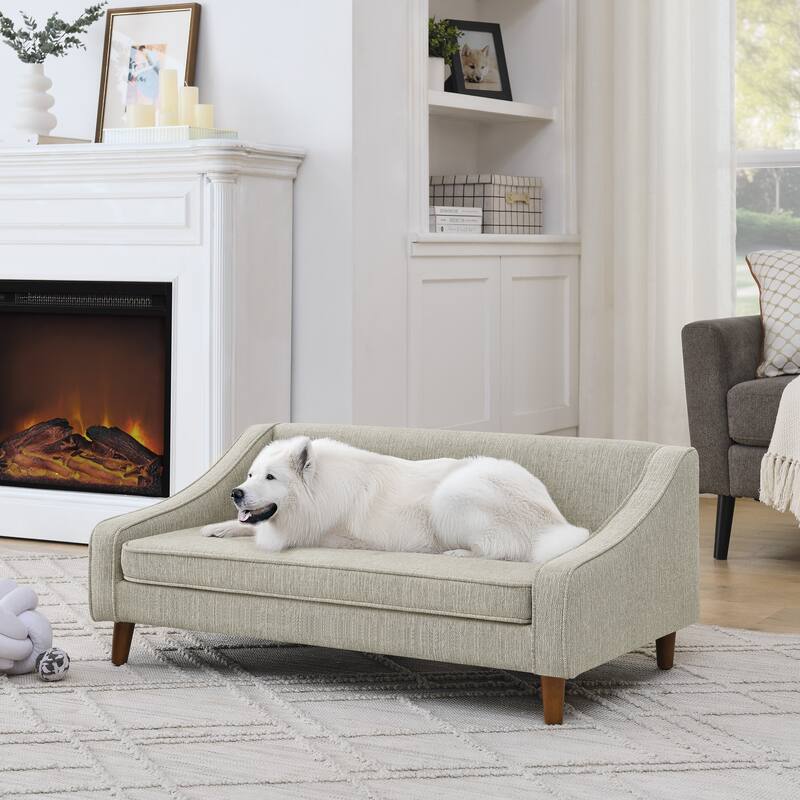 Durable Elevated Dog Sofa Bed,Pet Sofa with Modern Irregular Armrest Design,Comfortable Soft Dog Sofa - Beige
