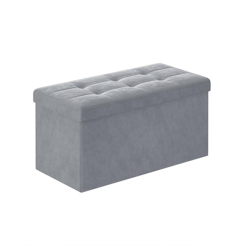 Velvet Padded Storage Ottoman Bench with Foldable Design and Hidden Compartment for Living Room or Bedroom