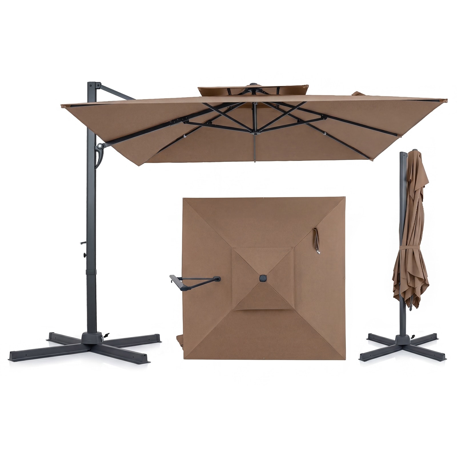 Gymax 10FT Patio Cantilever Umbrella w/360-Degree Rotation 8 Sturdy