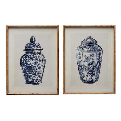 Wood Framed Ginger Jar Wall Art with Glass Cove