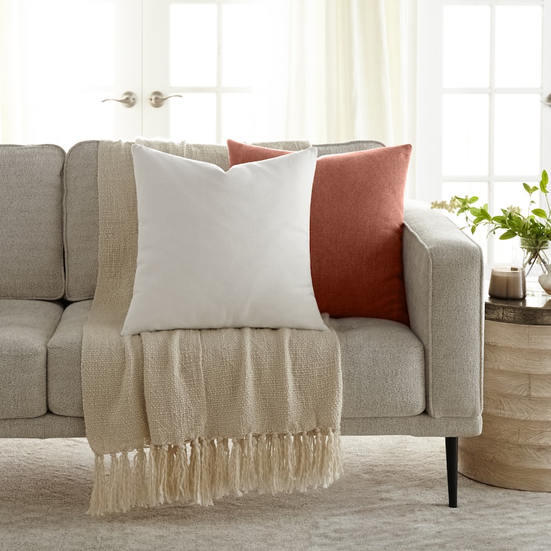 Washed and Distressed Cotton Decor Throw Pillow in Stone Washed