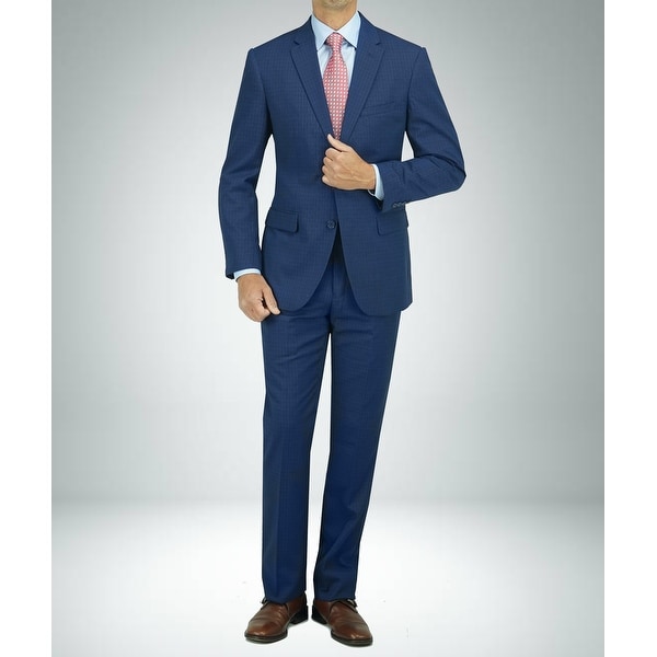 Carlo Studio Blue Cross-Weave Pattern Modern-Fit Suit. Opens flyout.
