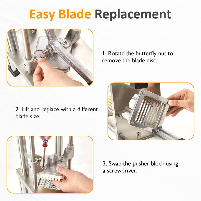 French Fry Cutter with 1/2 Inch and 3/8 Inch Blades, Stainless Steel