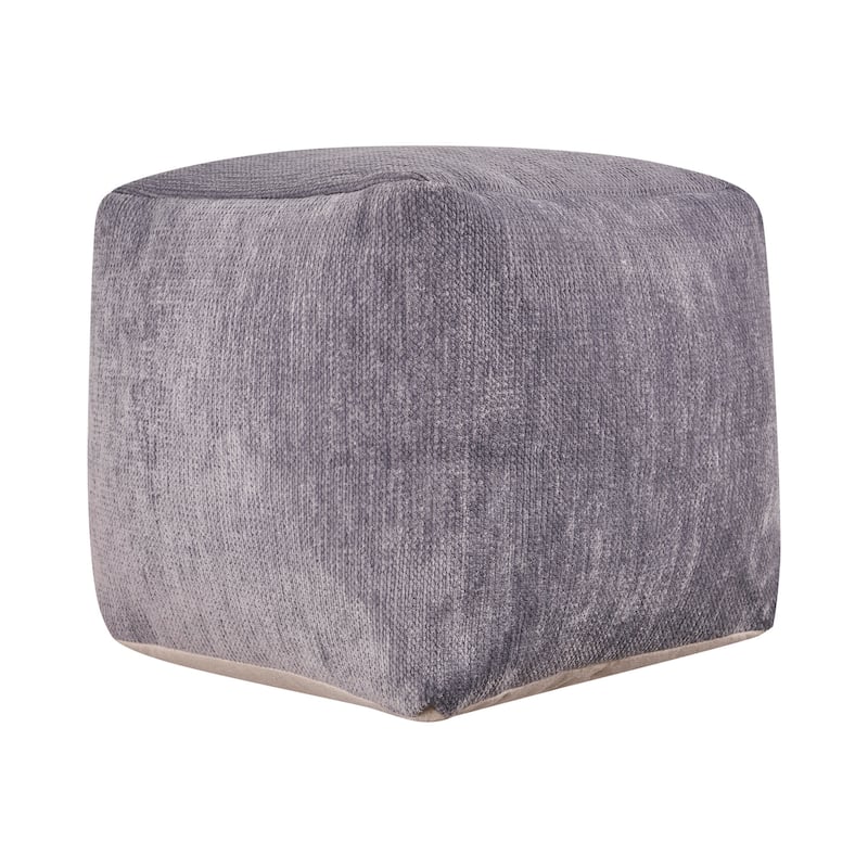 HomeRoots 18" Gray Chenille Cube Pouf Ottoman