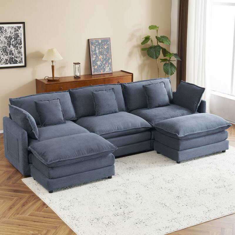 Roomfitters Large Modular Corduroy L-Shape Sectional Sofa with Side Storage Pockets for Living Room Functionality