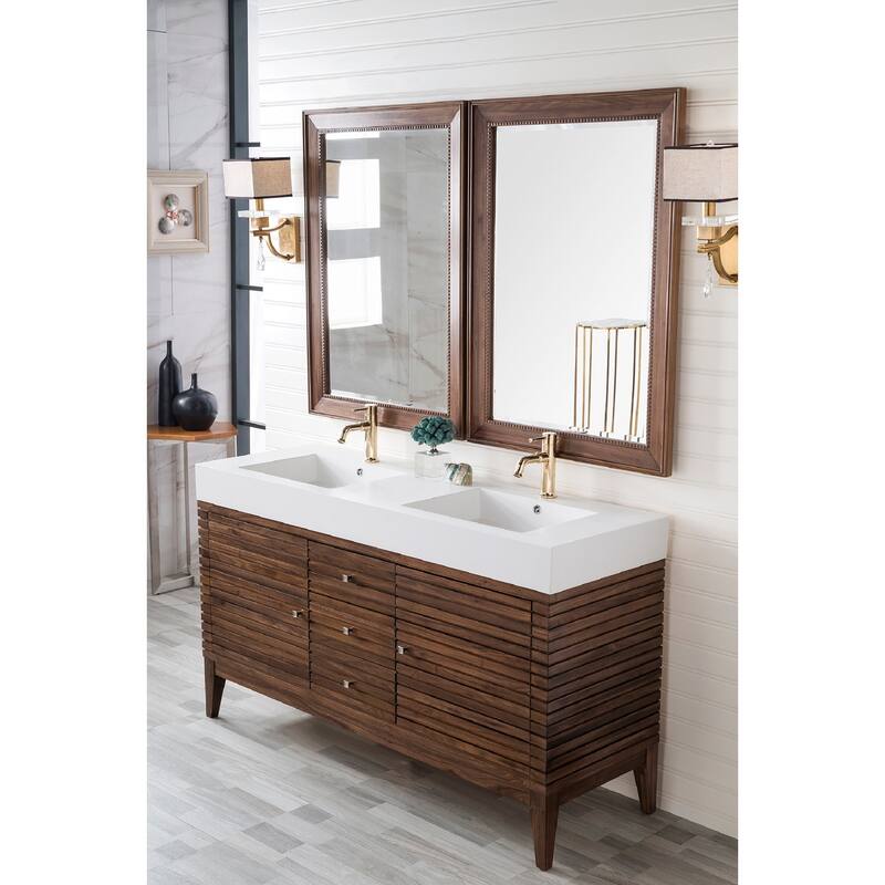 James Martin Vanities Linear 59" Double Vanity, Mid Century Walnut
