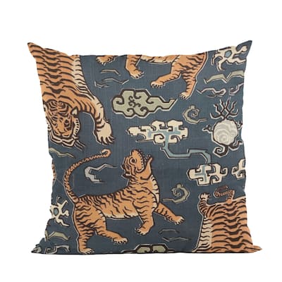 Plutus Kimono Tiger Blue and Beige Luxury Decorative Throw Pillow