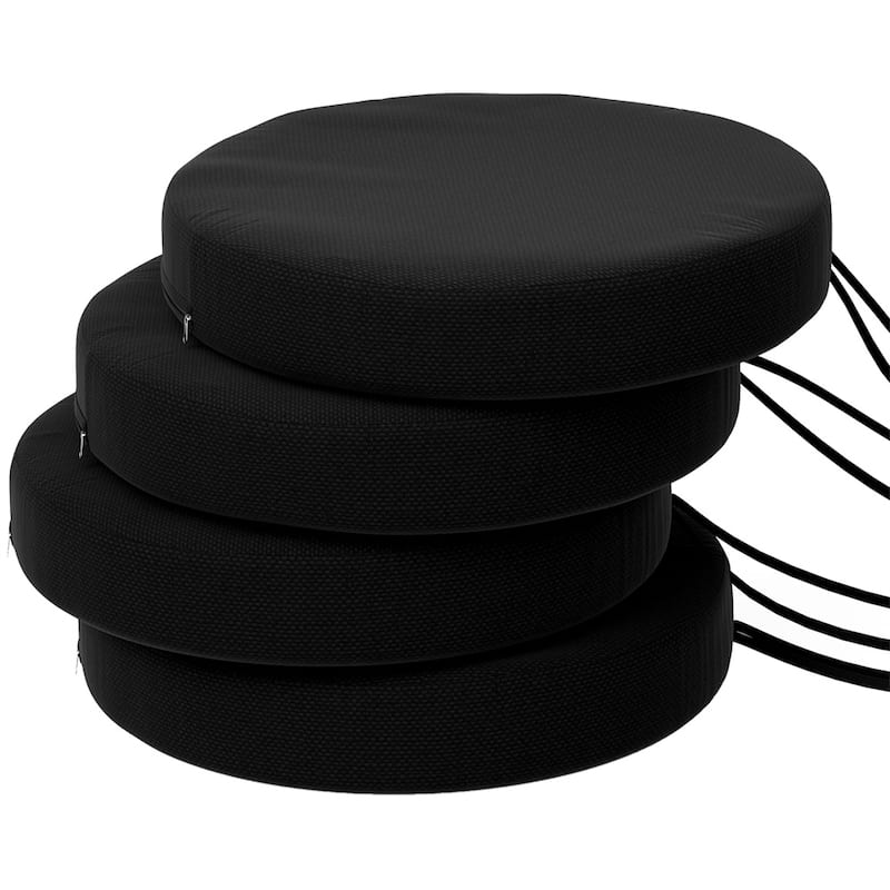 Polyester Round Chair Cushions Set of 4 with Ties - 15" Dia. x 2.8" H - Black