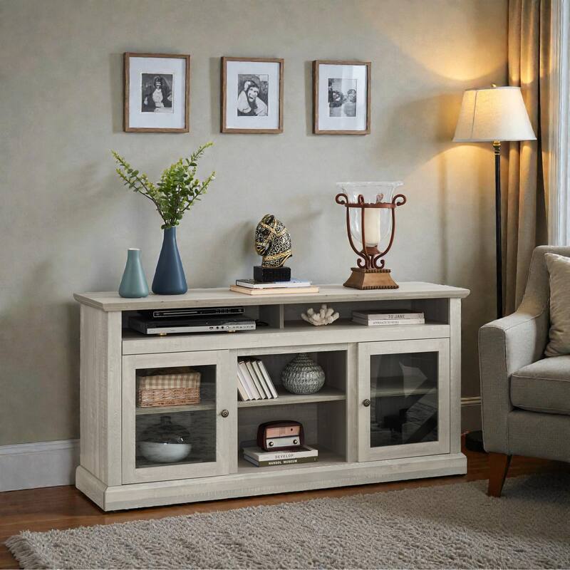 60" Contemporary TV Stand for 65" TVs, Modern Entertainment Console with Open & Closed Storage and Cable Management