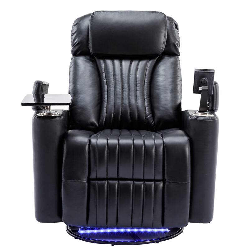 270° Swivel Home Theater Seat with LED Lights, Hidden Arm Storage, Tray Table & Phone Stand, Cup Holders, USB Port