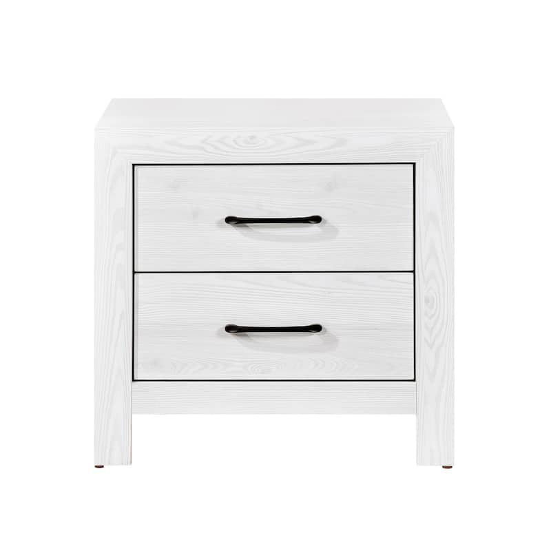 Eby 24 Inch Nightstand, 2 Drawers with Black Nickel Handles, White Finish