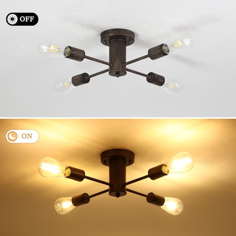 4-Light Modern Semi Flush Mount Chandelier for Bedroom Study Room