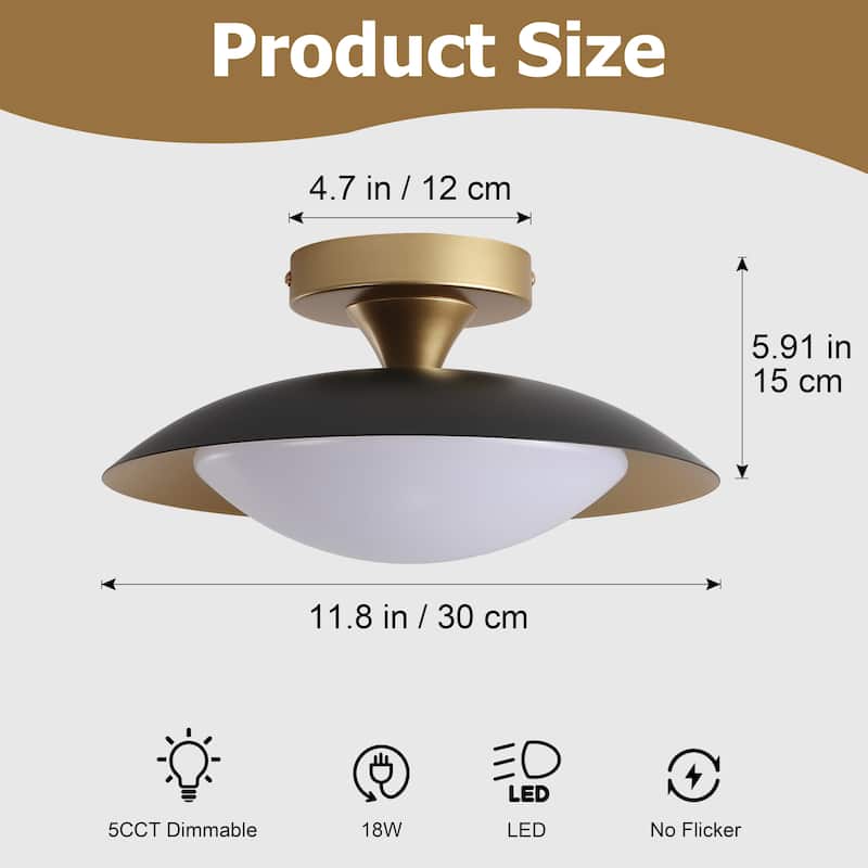 11.8-in W LED Compatible Mid-Century Modern Semi Flush Mount Ceiling Light