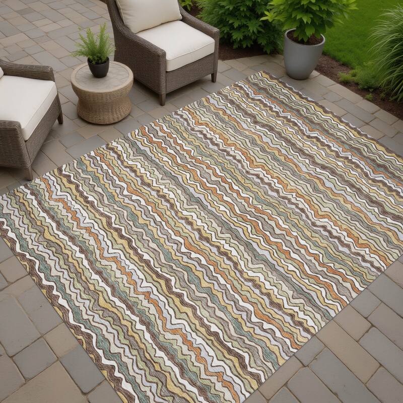 Machine Washable Indoor/ Outdoor Ziggy Stripe Chantille Rug