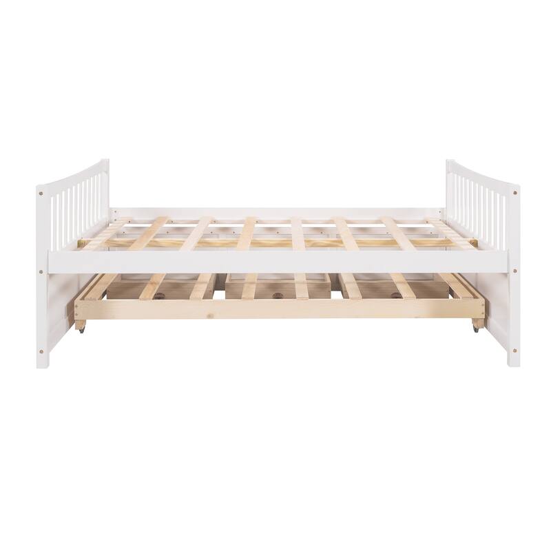 Wooden Daybed with Trundle, Drawers & Headboard