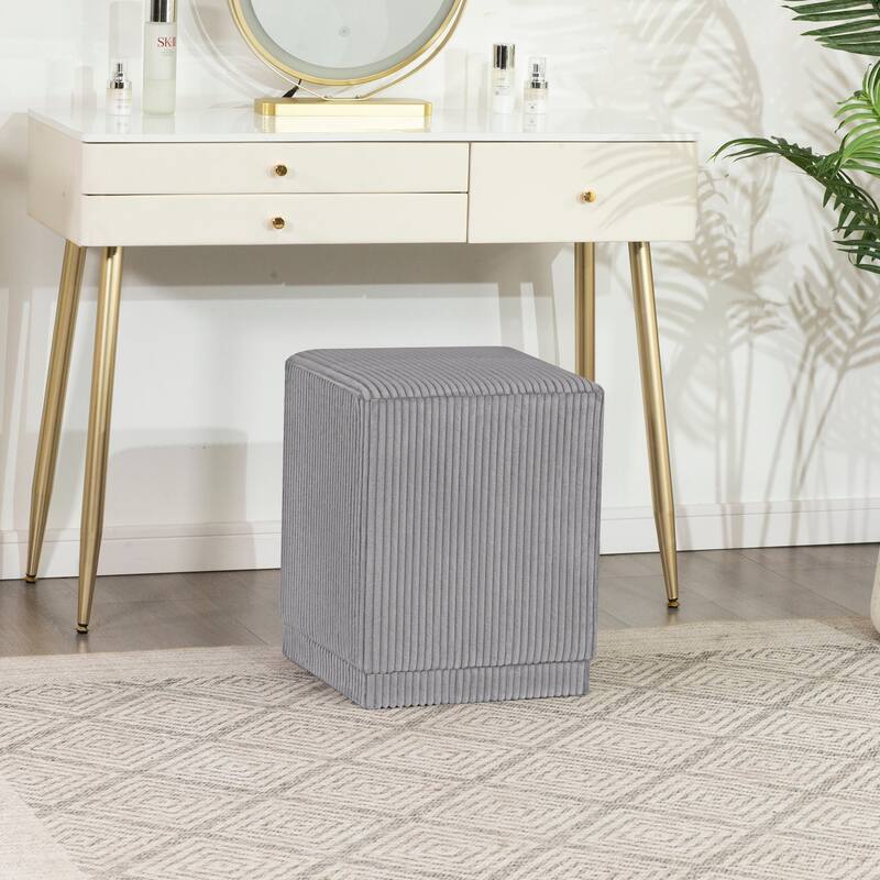 Adeco Ottoman Footrest Vanity Stool Gold Trim Footstool