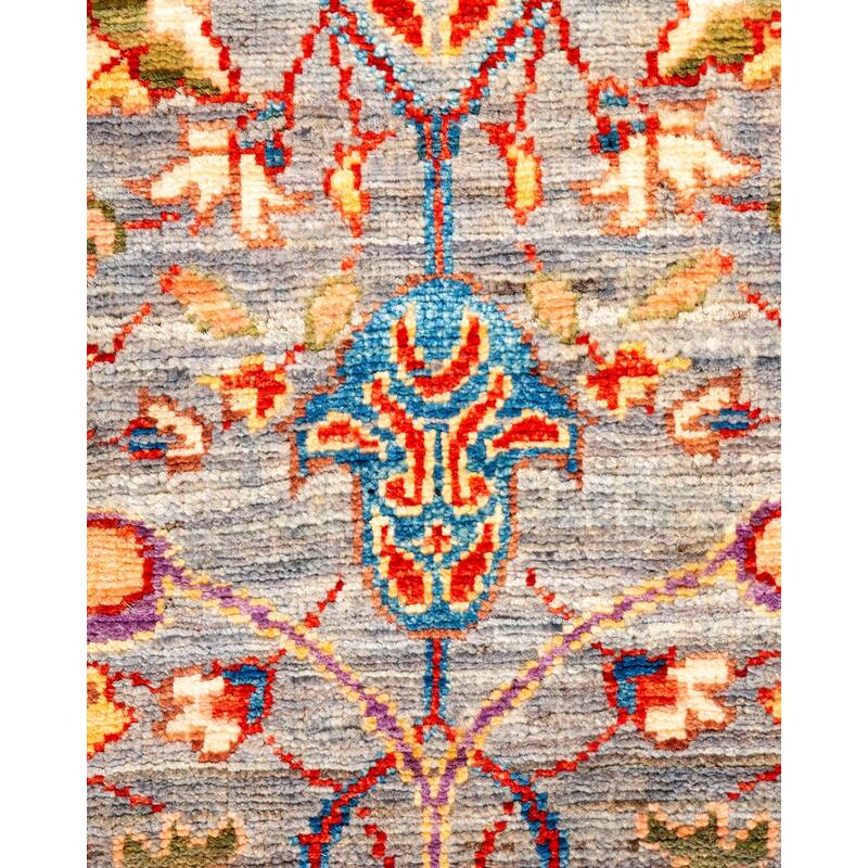 One of a Kind Hand Knotted Traditional Tribal Traditional Area Rug - 4' 10" X 2' 0"