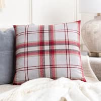 Luminous Red Felted Wool Plaid 23x23 Holiday Throw Pillow with