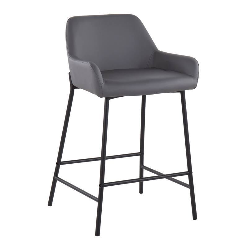 Carbon Loft Galotti Black Fixed-Height Upholstered Counter Stool - Set of 2 - Grey Faux Leather