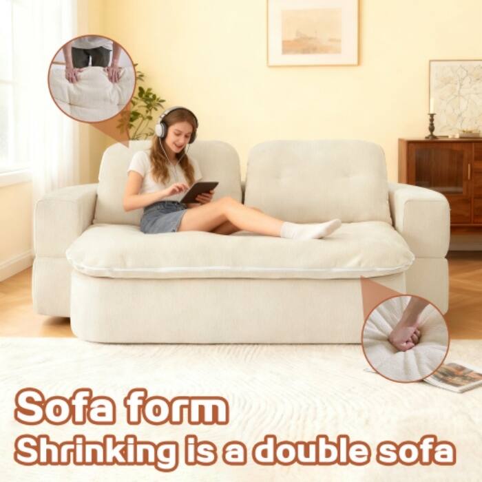 Modern Convertible Floor Sofa Bed with Corduroy Cushion, 2 Pillows & No Assembly