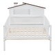 preview thumbnail 14 of 27, Wood Twin Platform Bed with House-Shaped Headboard, LED Light & Storage, White