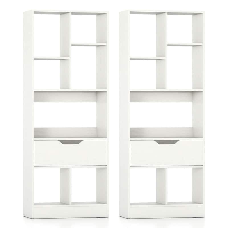 Costway 1 PCS 51” Tall Bookcase with Drawer 7 Open Cubes Anti-toppling - See Details - White-2 PCS