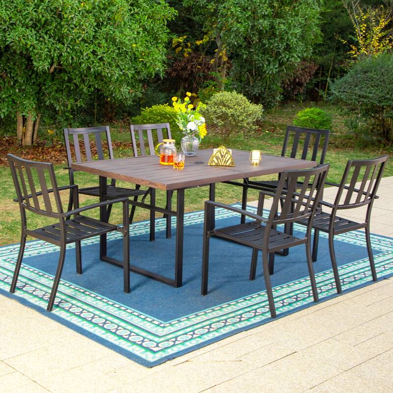 MAISON ARTS Patio Dining Set Metal Outdoor U-Shaped Leg Table and Chairs Furniture Set 7-Piece
