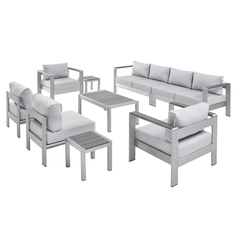 Shore Sunbrella Outdoor Patio Aluminum 9 Piece Sectional Sofa Set