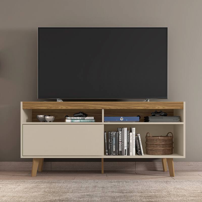 Sunnydaze Mid-Century Modern TV Stand Console for 58" TV with Cabinet - Latte