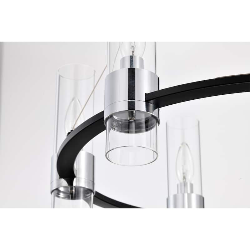 23" Brever Black 6-Light Chandelier Fluted Glass Shade Candelabra